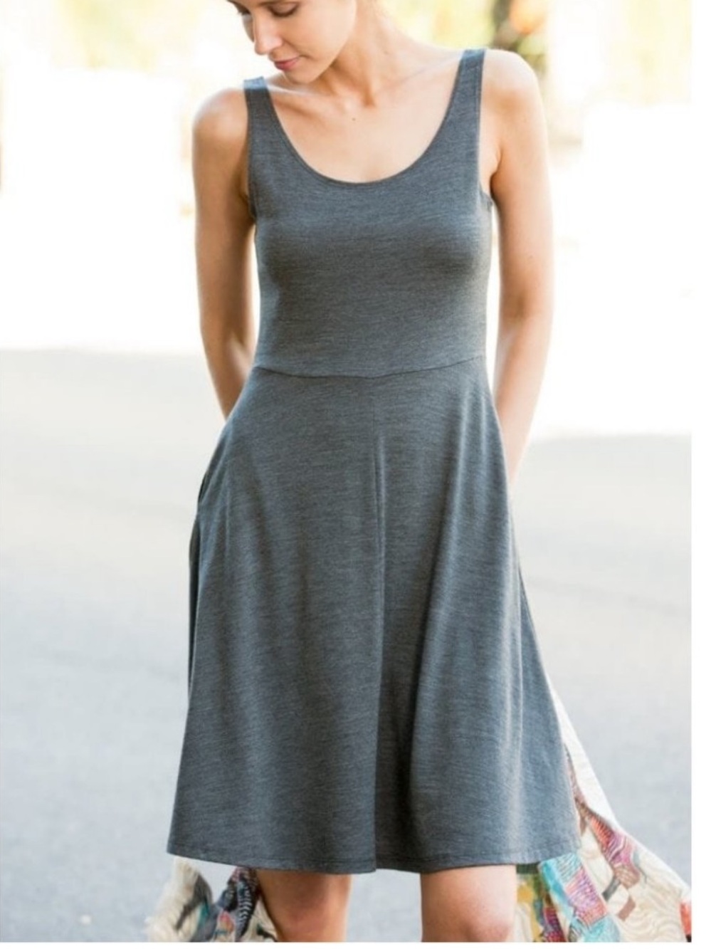 Ibex Merino Costa Azul Dress Gray Sleeveless Fit & Flare All-Season Pockets-M